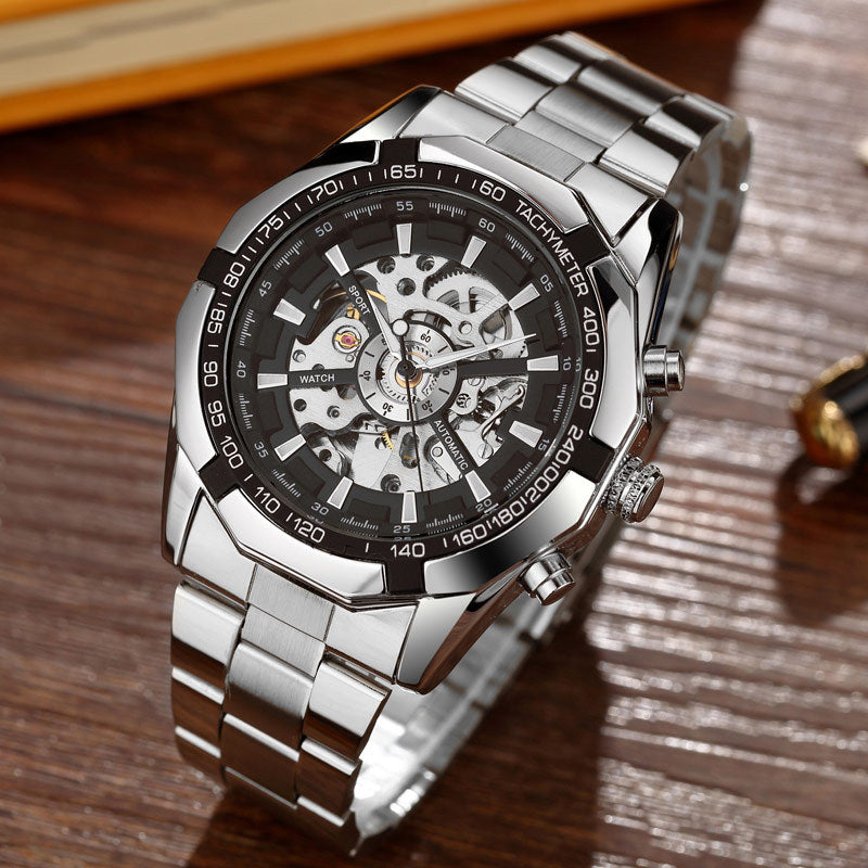 Fully Hollow Automatic Mechanical Watch with Steel Band
