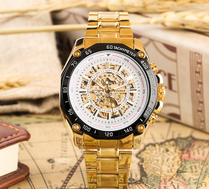 Fashion Men's Hollow Gold Steel Band Watch (Large Dial)