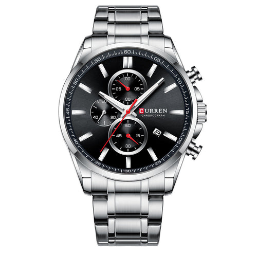 Men's Waterproof Quartz Watch with Calendar and Steel Band