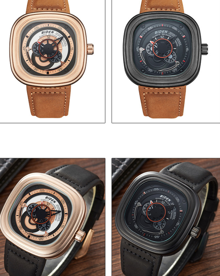 Stylish Men's Square Sports Watch with Leather Band