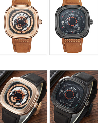 Stylish Men's Square Sports Watch with Leather Band