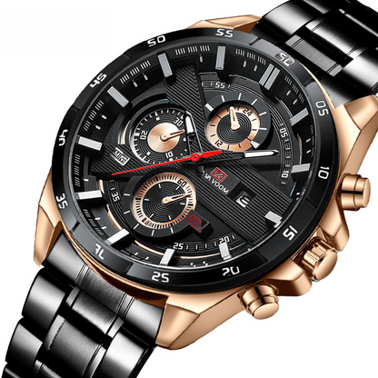 Men's Sports Watch - Leather Band, Waterproof Quartz