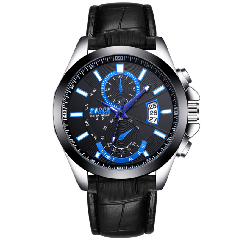 Large Dial Waterproof Sports Steel Band Calendar Watch
