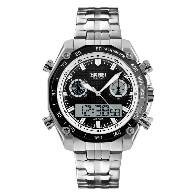 Men's Large Dial Waterproof Steel Band Digital Watch