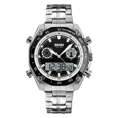 Men's Large Dial Waterproof Steel Band Digital Watch