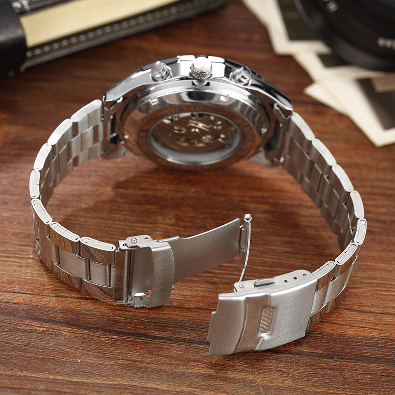 Men's Hollow Automatic Mechanical Watch with Steel Band