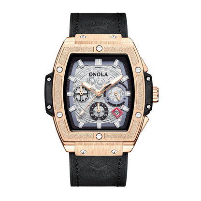 Multifunctional Men's Waterproof Quartz Watch with Leather