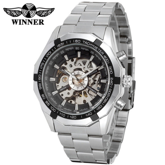 Men's Full Hollow Automatic Mechanical Watch with Steel Band