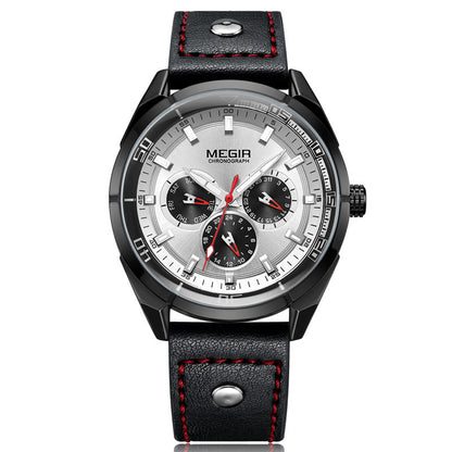 Men's Leather Quartz Watch with Large Dial