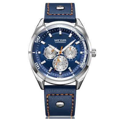 Men's Leather Quartz Watch with Large Dial