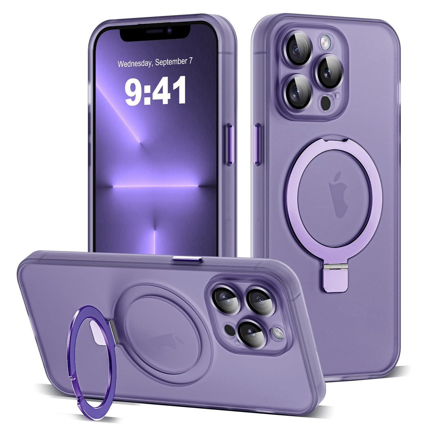 for iPhone 11 Case with Magnetic Invisible Ring Stand [Full Camera Lens Protection] [Compatible with Mag-Safe] Military-Grade Drop Matte Translucent Slim Phone Cases for iPhone 11 6.1", Pink