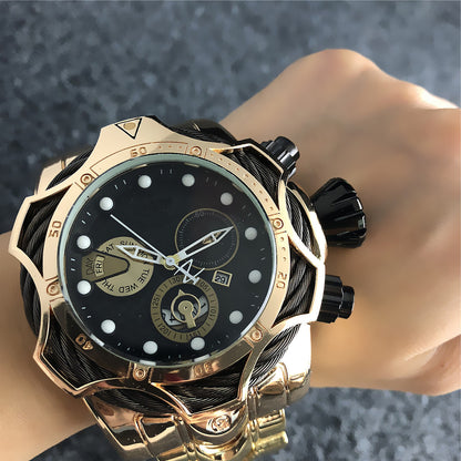 Large Dial Steel Band Quartz Watch, Silicone Option