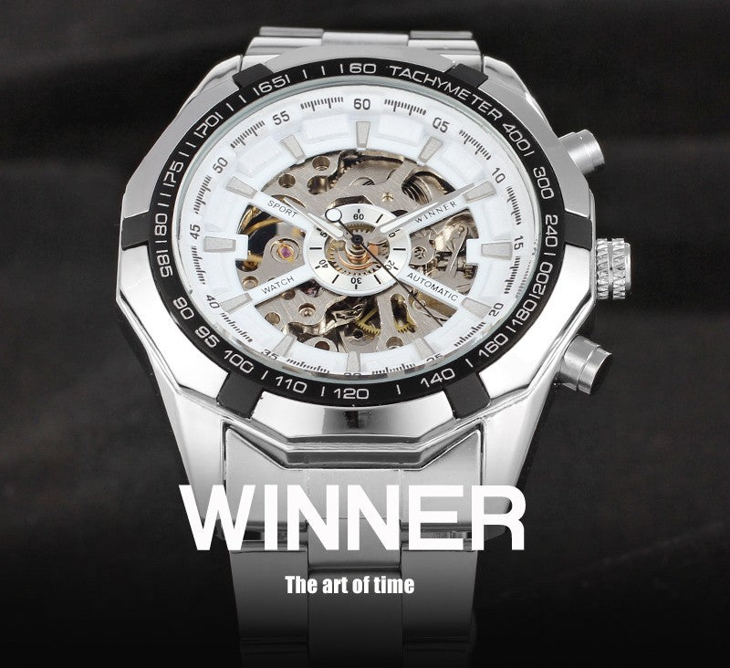 Men's Full Hollow Automatic Mechanical Watch with Steel Band