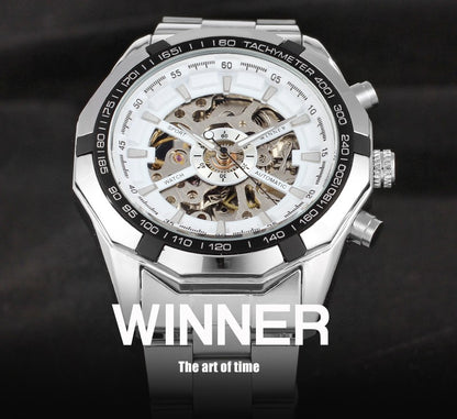 Men's Full Hollow Automatic Mechanical Watch with Steel Band
