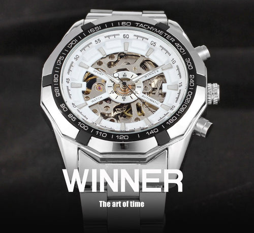 Men's Full Hollow Automatic Mechanical Watch with Steel Band