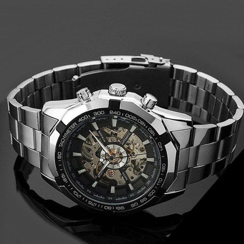 Men's Full Hollow Automatic Mechanical Watch with Steel Band
