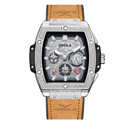 Multifunctional Men's Waterproof Quartz Watch with Leather
