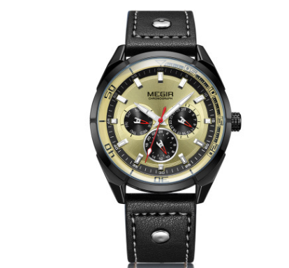 Men's Leather Quartz Watch with Large Dial