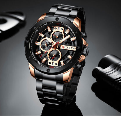 Men's Steel Band Casual Quartz Watch with Calendar