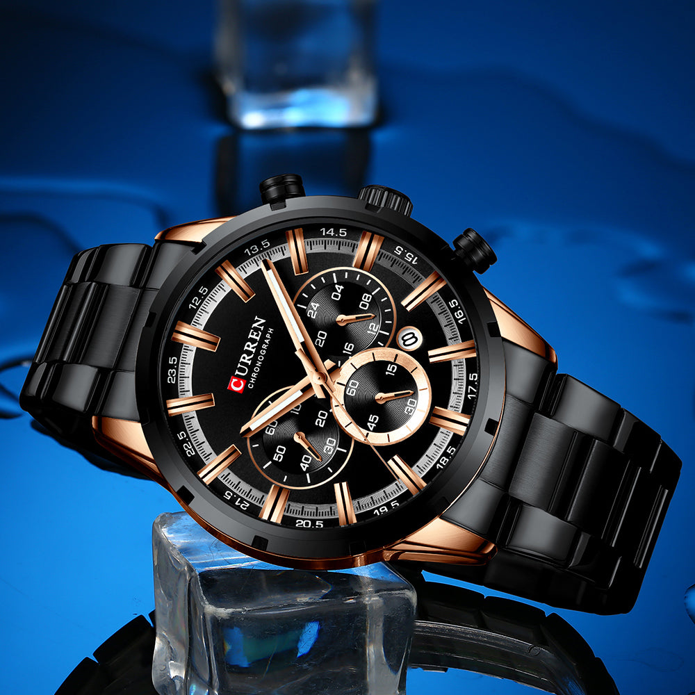 Business Men's Quartz Watch with Stainless Steel Band