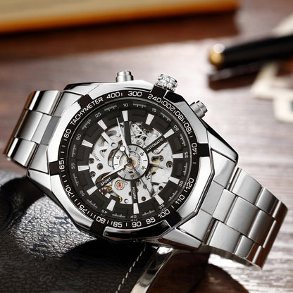 Fully Hollow Automatic Mechanical Watch with Steel Band