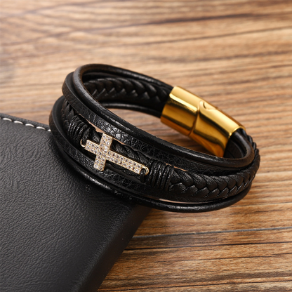 Men's Retro Braided Leather & Steel Bracelet