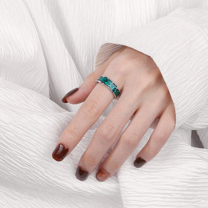 S925 Sterling Silver Irregular Green Epoxy Ring