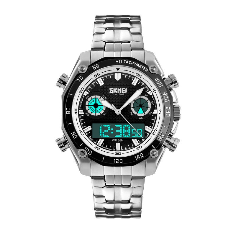 Men's Large Dial Waterproof Steel Band Digital Watch