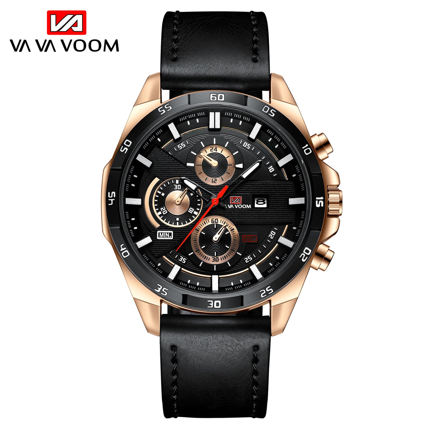 Men's Sports Watch - Leather Band, Waterproof Quartz