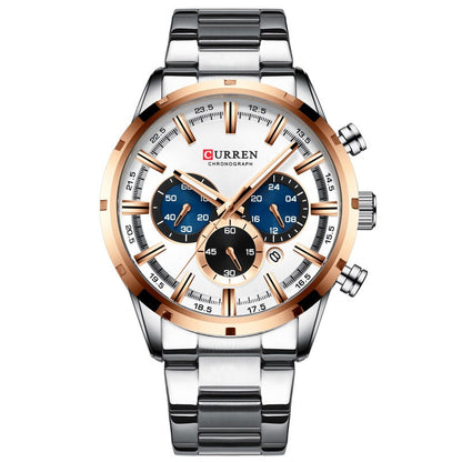 Business Men's Quartz Watch with Stainless Steel Band