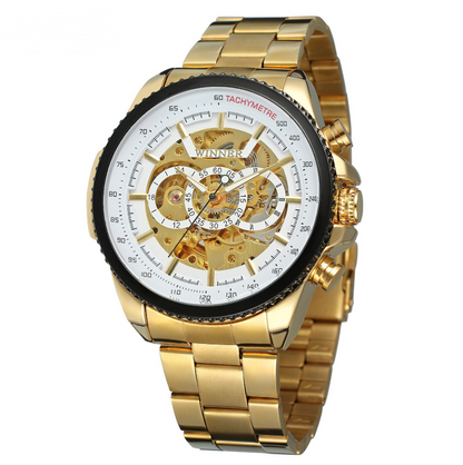 Fashion Men's Hollow Gold Steel Band Watch (Large Dial)