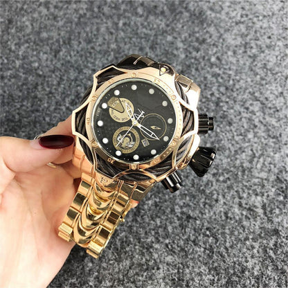 Large Dial Steel Band Quartz Watch, Silicone Option