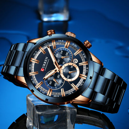 Business Men's Quartz Watch with Stainless Steel Band