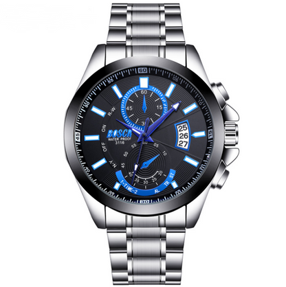Large Dial Waterproof Sports Steel Band Calendar Watch