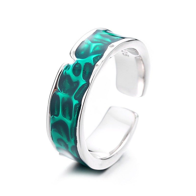 S925 Sterling Silver Irregular Green Epoxy Ring