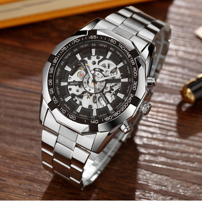 Men's Hollow Automatic Mechanical Watch with Steel Band