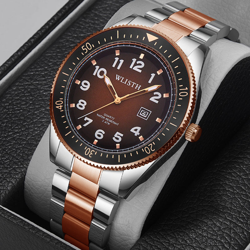 Men's Waterproof Luminous Quartz Watch with Steel Band