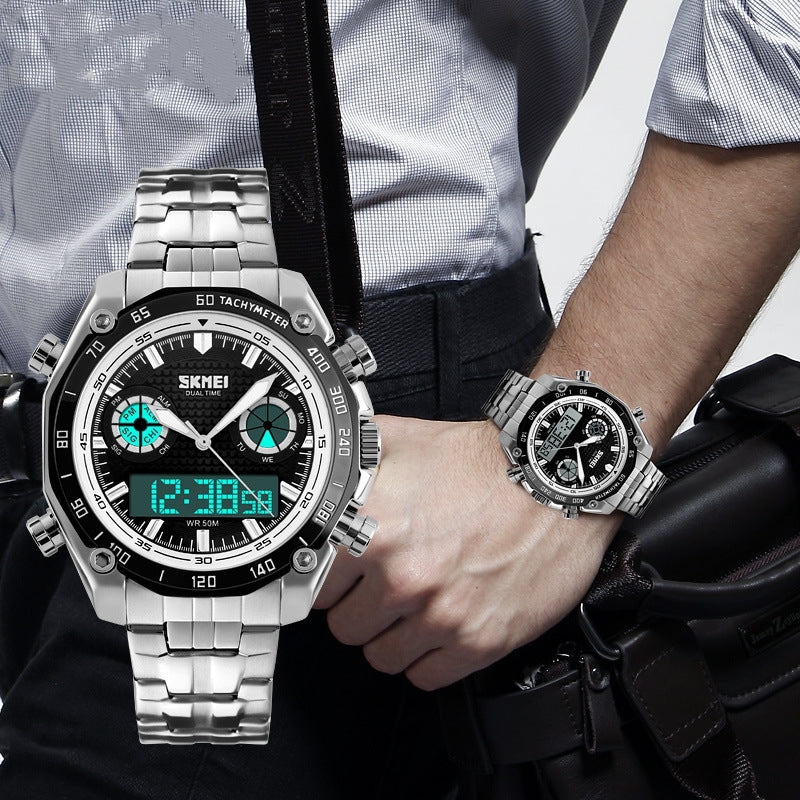 Men's Large Dial Waterproof Steel Band Digital Watch