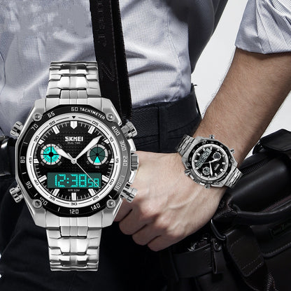 Men's Large Dial Waterproof Steel Band Digital Watch