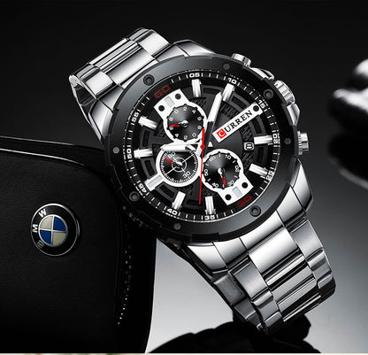 Men's Steel Band Casual Quartz Watch with Calendar