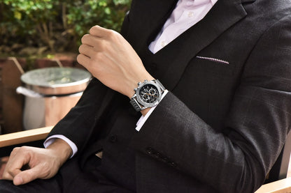 Quartz Three-Eye Watch with Steel Band and Waterproof