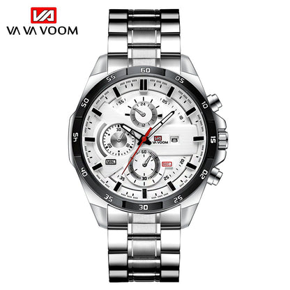 Men's Sports Watch - Leather Band, Waterproof Quartz