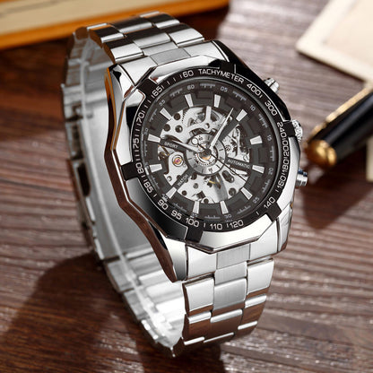 Fully Hollow Automatic Mechanical Watch with Steel Band