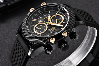 Quartz Three-Eye Watch with Steel Band and Waterproof