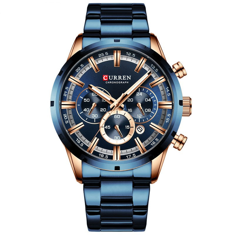 Business Men's Quartz Watch with Stainless Steel Band