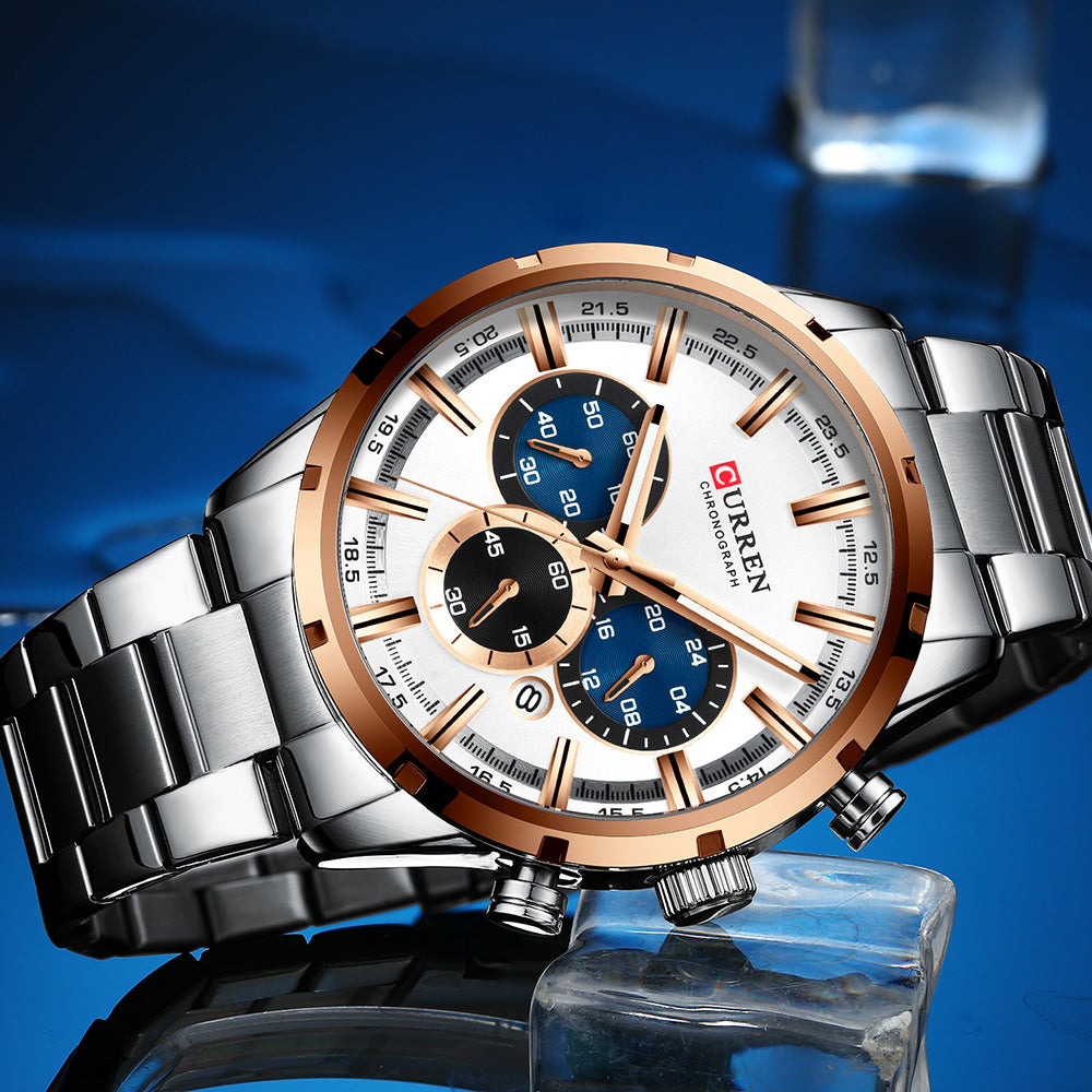 Business Men's Quartz Watch with Stainless Steel Band