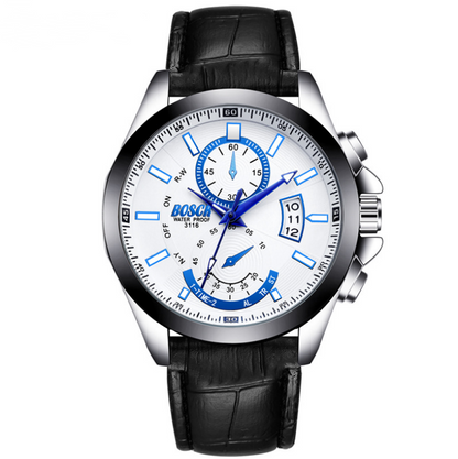 Large Dial Waterproof Sports Steel Band Calendar Watch