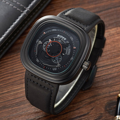 Stylish Men's Square Sports Watch with Leather Band