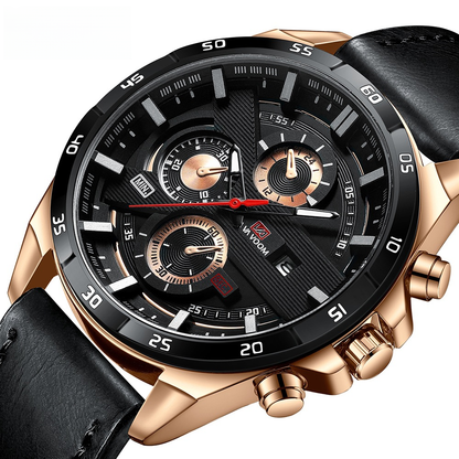 Men's Sports Watch - Leather Band, Waterproof Quartz