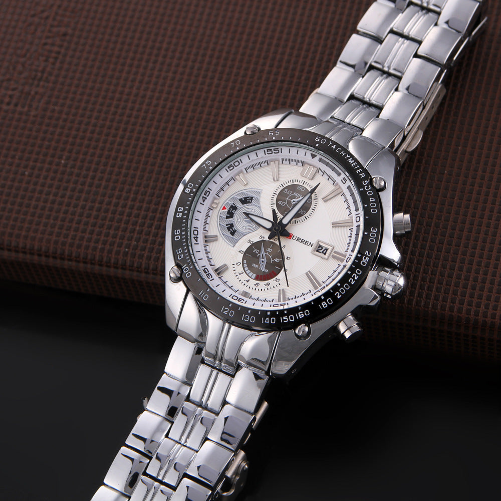 CURREN 8083 Men's Waterproof Steel Band Calendar Watch